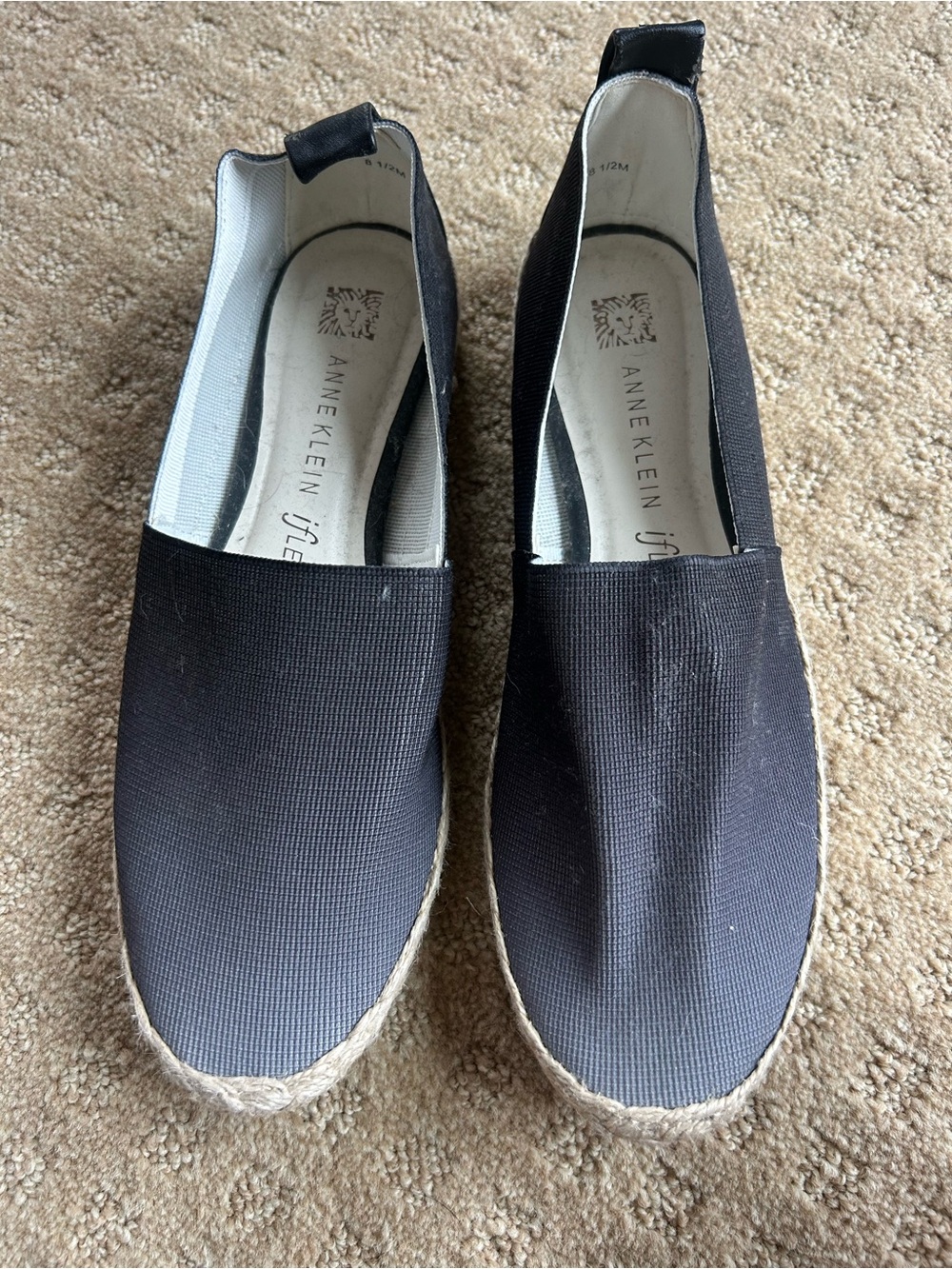 Anne Klein Black Canvas Espadrille Flats